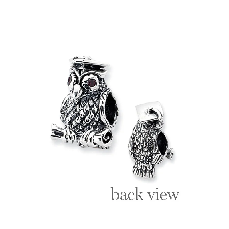 Sterling Silver and CZ Wise Owl Bead Charm