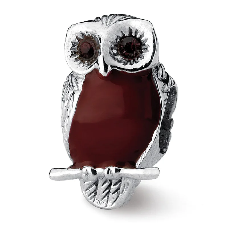 Sterling Silver, CZ and Enamel Wise Owl Bead Charm