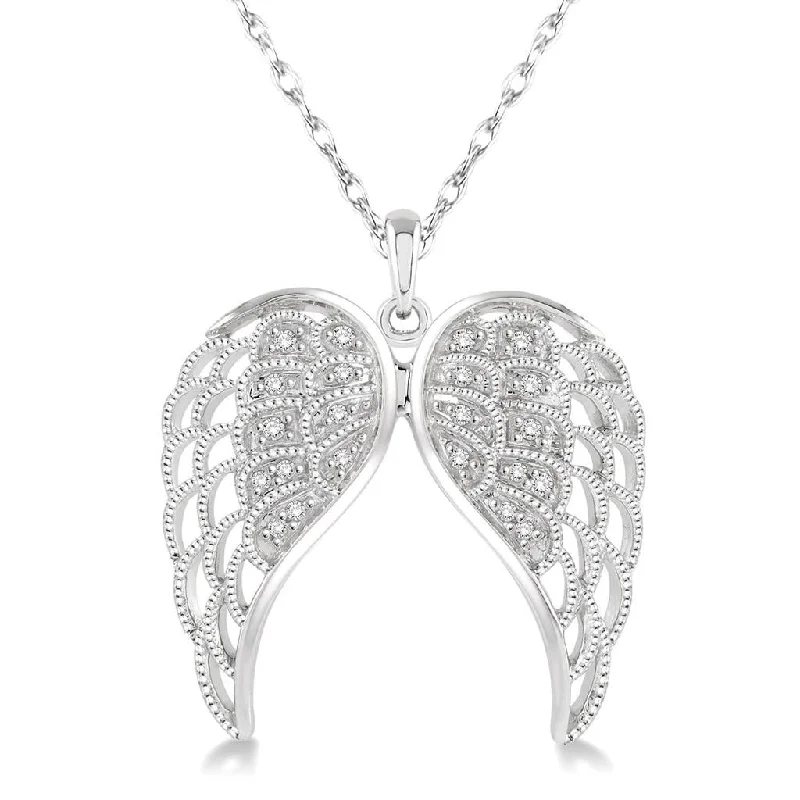 Sterling Silver Diamond Angel Wing Pendant Necklace