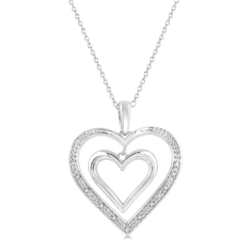 Sterling Silver Double Heart Diamond Pendant Necklace