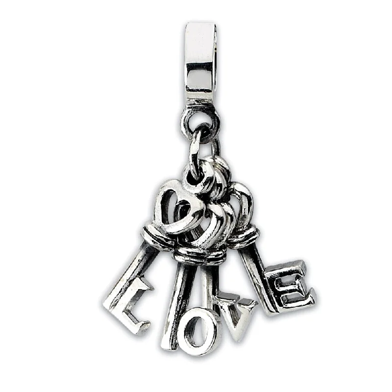 Sterling Silver Love Keys Dangle Bead Charm