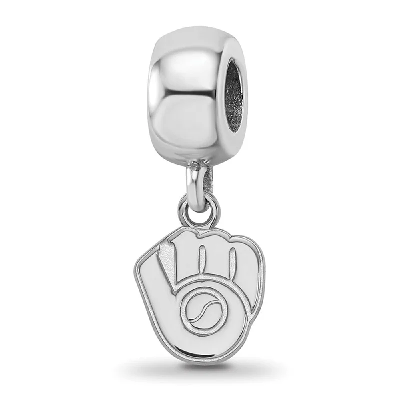 Sterling Silver Rhodium Plated MLB Milw. Brewers XS Dangle Bead Charm