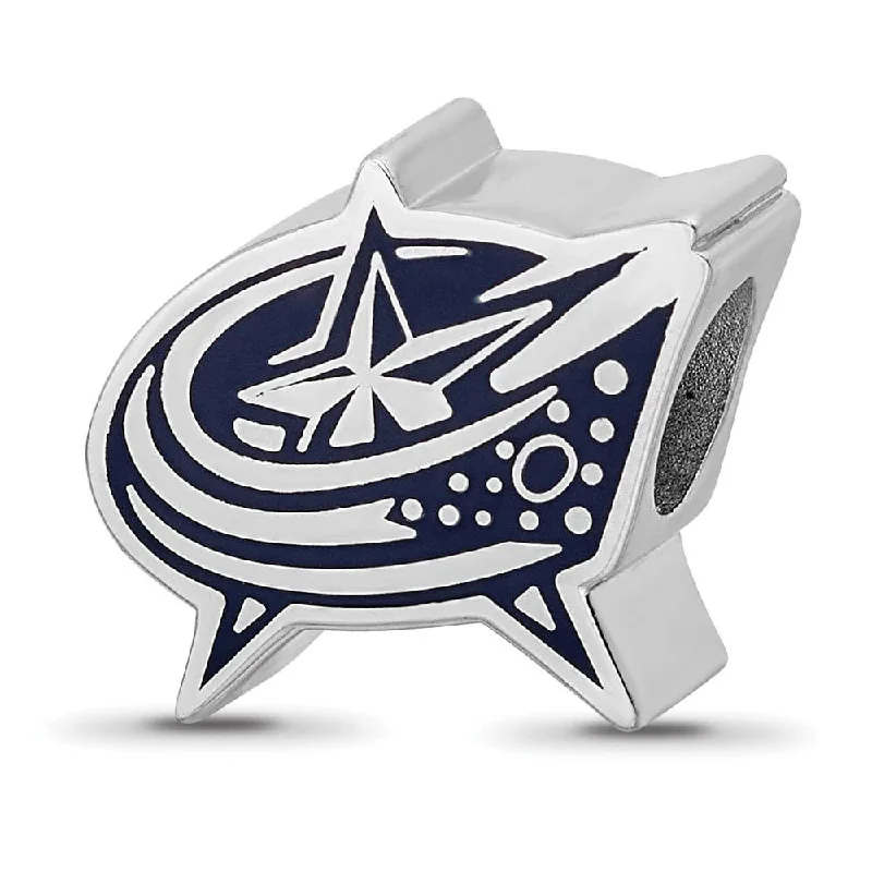 Sterling Silver Rhodium Plated NHL Columbus Blue Jackets Enamel Bead