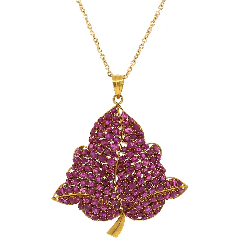 Flash Sale On Elegant Jewelry – Don't Miss Out Ruby Leaf Pendant in 14k Yellow Gold