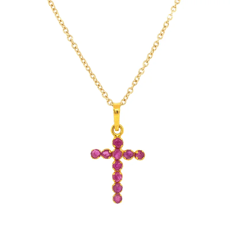 Timeless Elegance Now At Special Discounts 14 kt Gold Ruby Cross Pendant