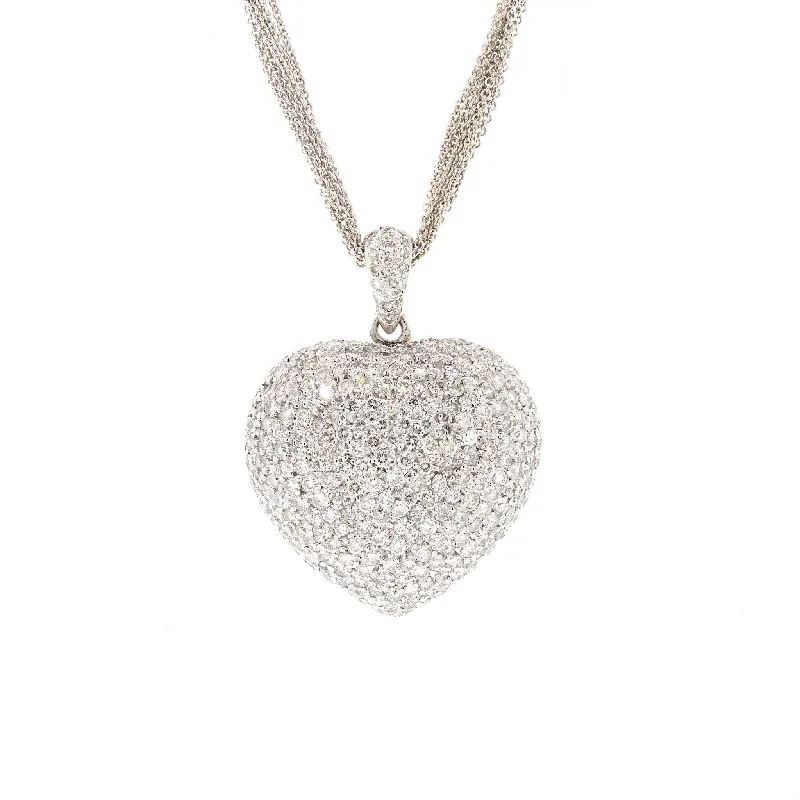 Luxury Handcrafted Jewelry For Elegant Looks Platinum Diamond Pave Heart with 7-row Chain Necklace