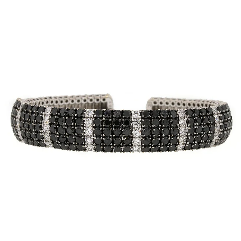 Adjustable Charm Bracelets For A Perfect Fit Black & White Diamond Cuff Bracelet in 18k White Gold