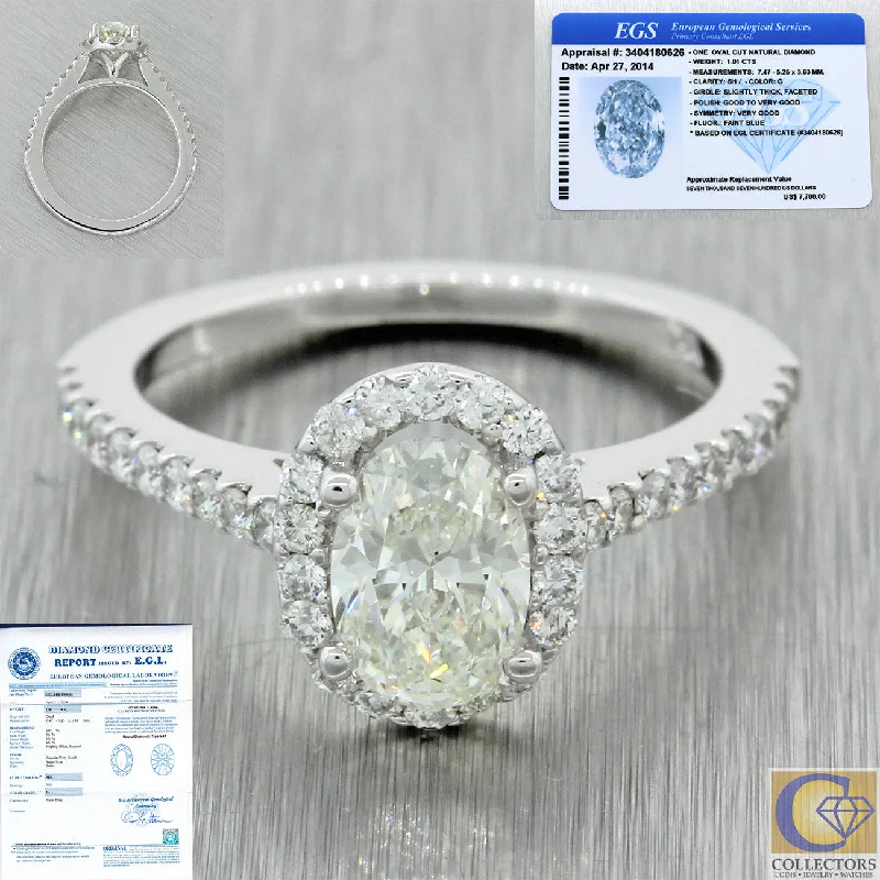 Don't Miss Out On Bestselling Jewelry At Special Prices 14k Solid White Gold 1.41ctw Oval Diamond Halo Engagement Ring EGL International