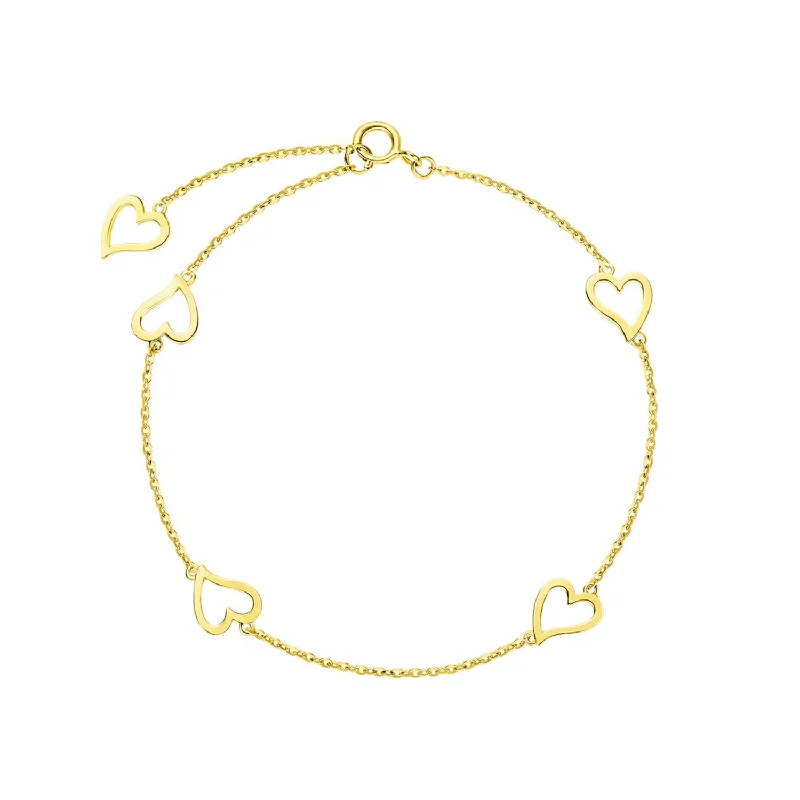 Exclusive Jewelry Bundles At Discounted Prices 14K Solid Yellow Gold Open Heart Delicate Simple Thin Bracelet