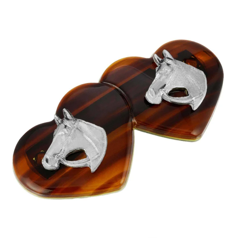 Affordable Elegance – Special Jewelry Sale Now Live 1928 Jewelry Brown Tortoise Double Heart Horse Head Hair Barrette