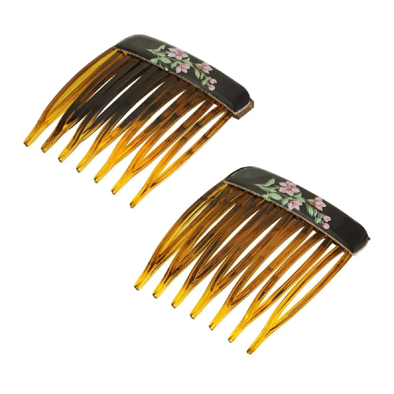 Affordable Luxury Jewelry For Every Occasion 1928 Jewelry Brown Tortoise Floral Decal Hair Comb Set