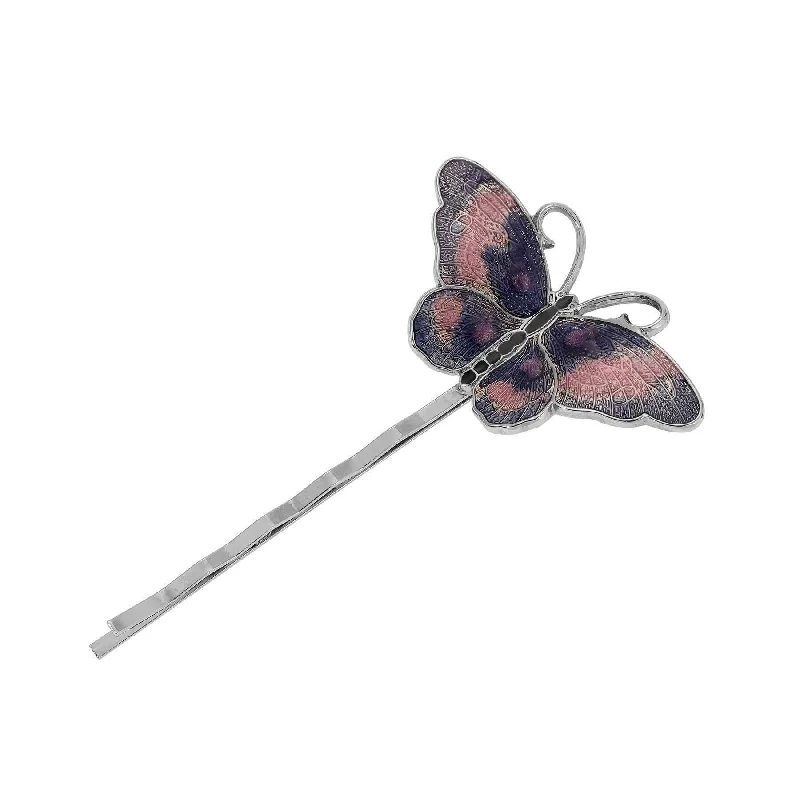 Make Your Outfit Shine With Discounted Jewelry 1928 Jewelry Dark Navy Blue & Pink Butterfly Bobby Pin