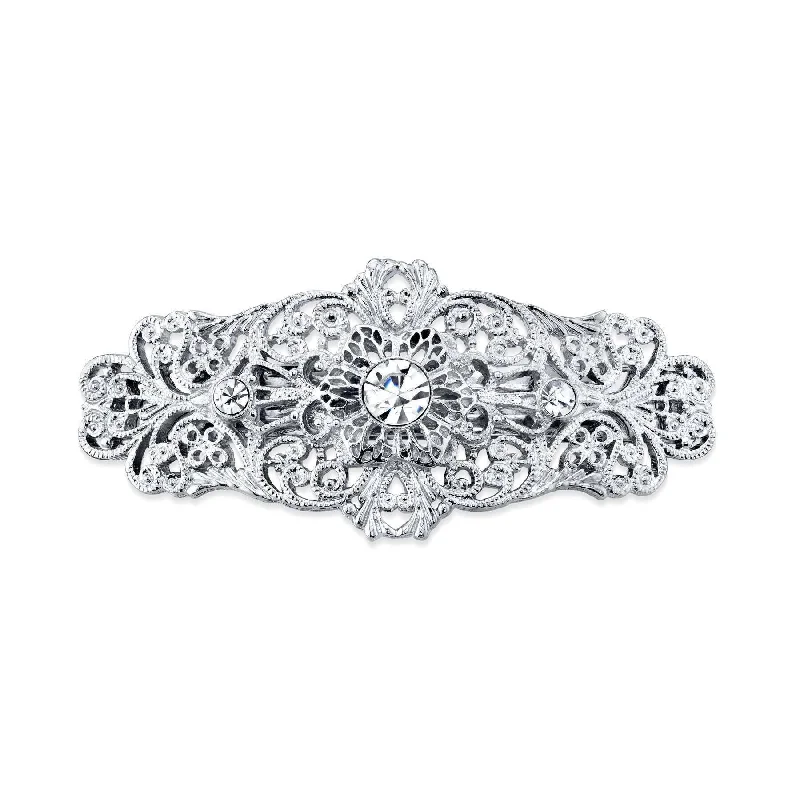 Shine Without Limits – Jewelry Sale Happening Now 1928 Bridal Opulent Filigree Round Crystal Bar Hair Barrette