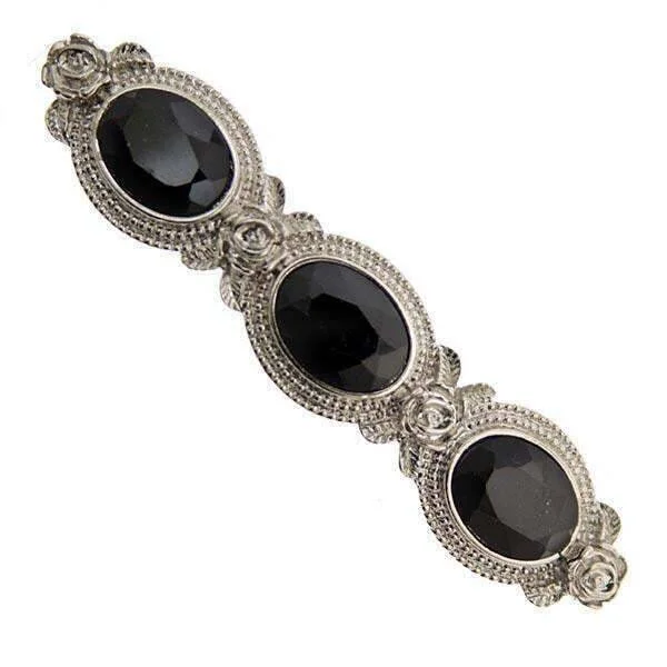 High-End Sparkle, Low-End Prices – Shop Now 1928 Jewelry Oval Black Stone Floral Hair Barrette