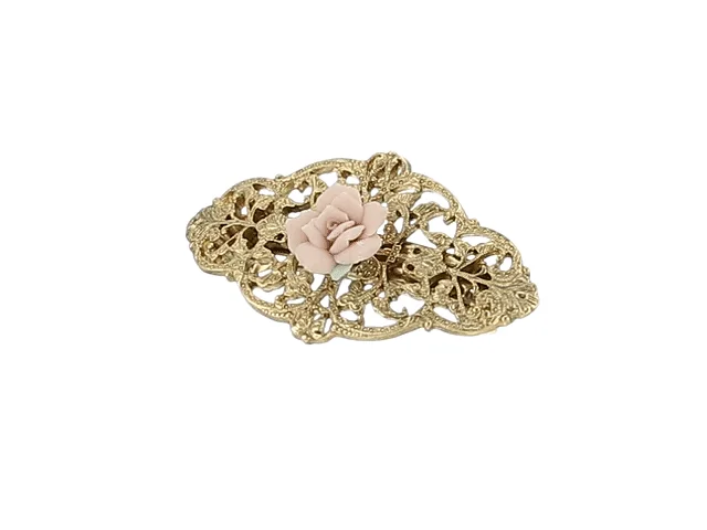 Handcrafted Jewelry Sale – Unique Designs At Low Prices 1928 Jewelry Porcelain Rose Filigree Hair Barrette