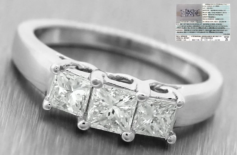 Upgrade Your Jewelry Collection For Less 14K White Gold Princess Cut Three Stone 1.10CTW  Diamond Engagement Ring Size 6