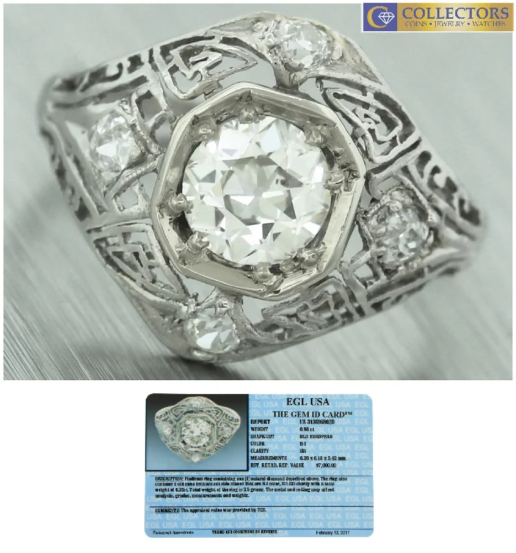 Dazzling Deals On Necklaces, Bracelets, And More Ladies Antique Art Deco Platinum Filigree 1.18ctw Diamond Engagement Ring EGL