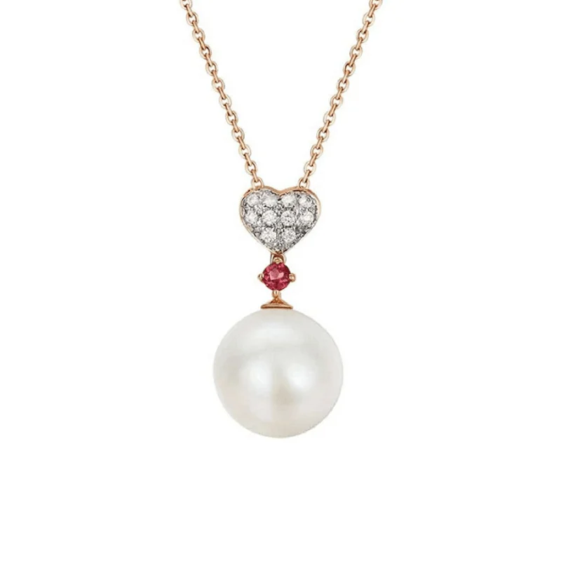 Affordable Glamour – Premium Jewelry At Special Prices Akoya Pearl Necklace with Heart Diamond - 18K Rose Gold