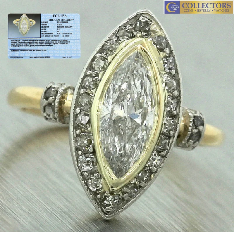 Elegant Jewelry At Unbeatable Prices – Shop Today Antique Art Deco 1920s Estate 0.93ctw Marquise Damond 18K Gold Ring EGL USA