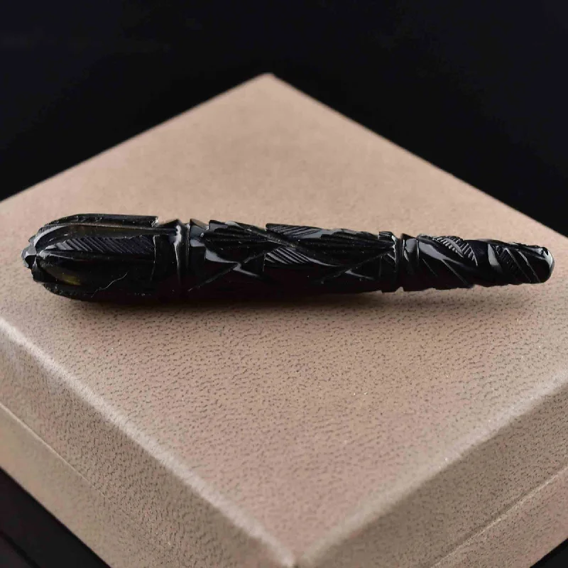 Antique Carved Whitby Jet Victorian Brooch