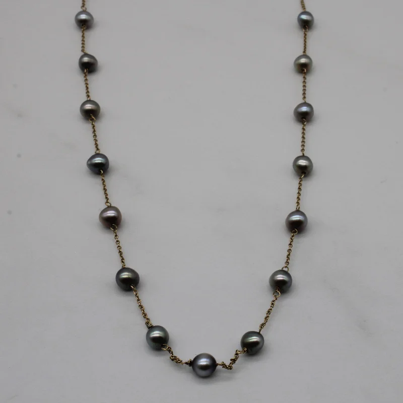 Black Pearl Station Necklace | 18" |