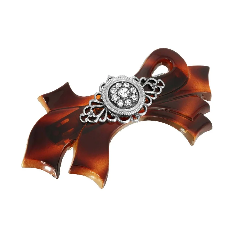 Luxury Meets Affordability – Jewelry Sale Live Now 1928 Jewelry Brown Tortoise With Filigree And Crystal Accent Bow Hair Barrette