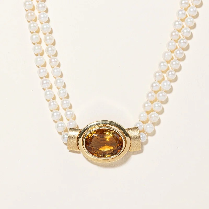 Pearl & Citrine Choker Necklace | 12.50ct | 15.5" |