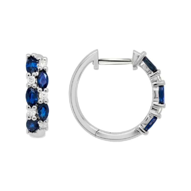 14k Sapphire and Diamond Huggie Hoops