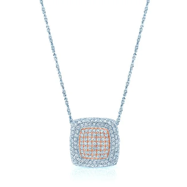 Diamond Pave Square Pendant In 14k Two Tone Gold (9/10 Ct.tw.)