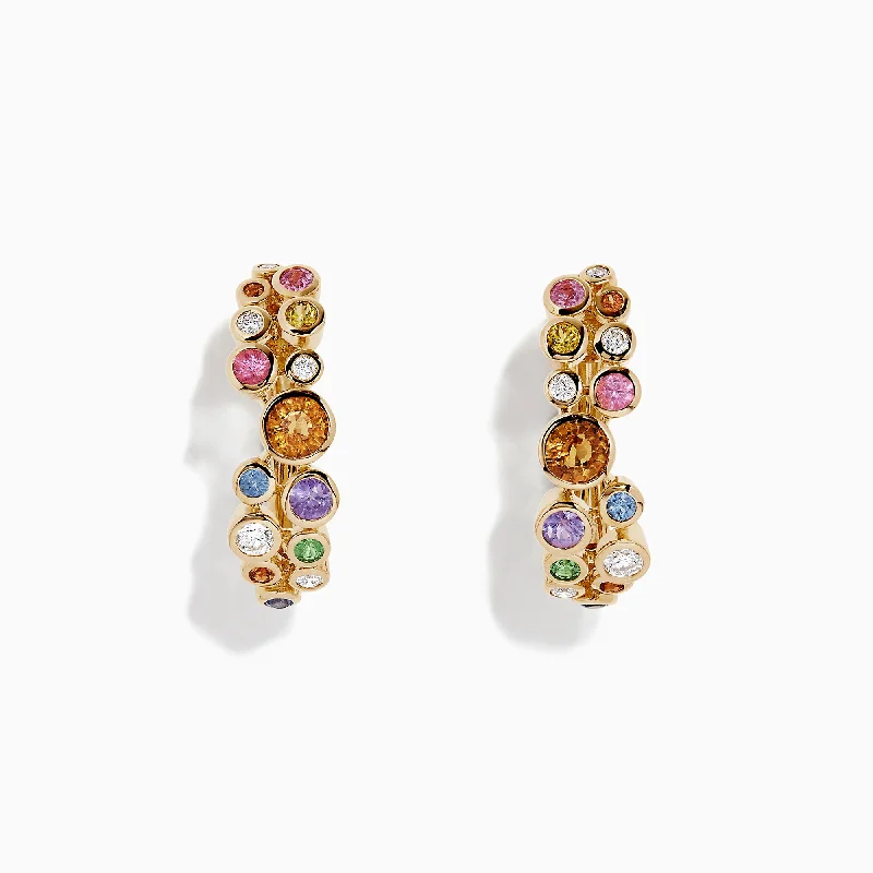 Discounted Jewelry For A Glamorous Look Watercolors 14K Gold Multi Sapphire and Diamond Earrings, 1.59 TCW