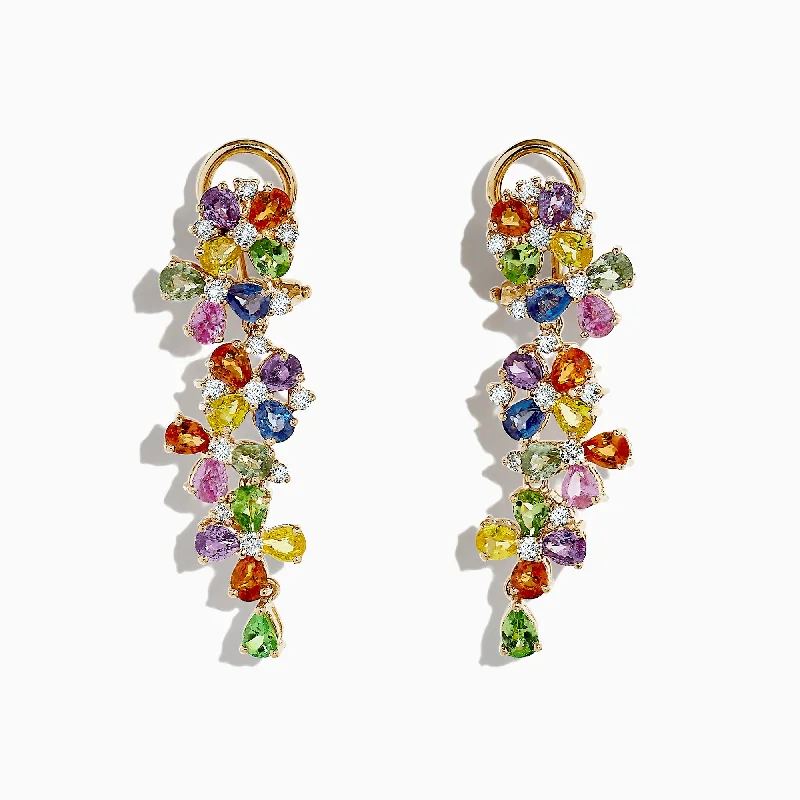 Special Jewelry Deals – Upgrade Your Collection Watercolors 14K Gold Multi Sapphire and Diamond Earrings, 9.68 TCW