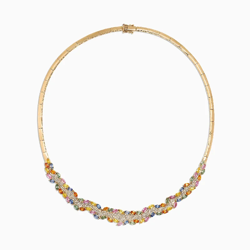 Don't Miss Our Biggest Jewelry Sale Of The Season Watercolors 14K Gold Multi Sapphire and Diamond Necklace, 12.86 TCW