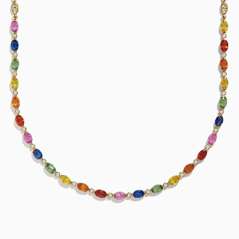 Elegant Jewelry Pieces At Unbelievable Prices Watercolors 14K Gold Multi Sapphire and Diamond Necklace, 14.72 TCW