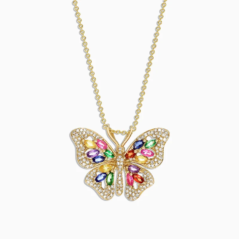 Special Sale On Handcrafted Jewelry – Shop Today Watercolors 14K Gold Sapphire & Diamond Butterfly Pendant, 2.34 TCW