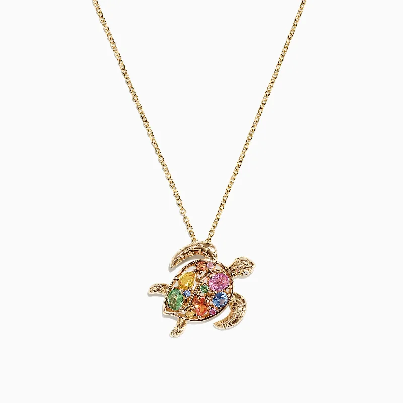 Grab Stylish Jewelry Before The Sale Ends Watercolors 14K Gold Sapphire & Diamond Turtle Pendant, 0.99 TCW