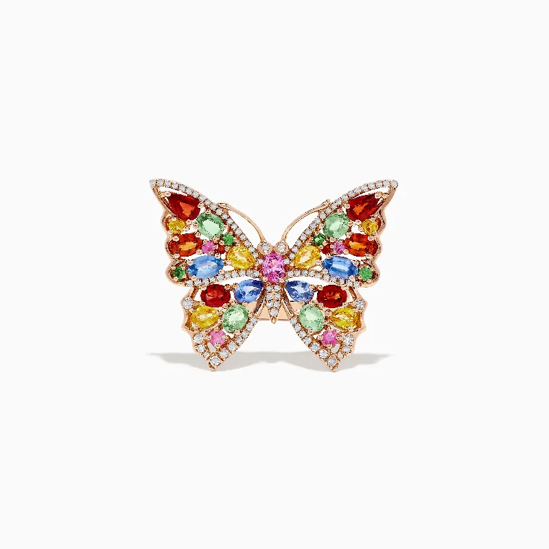 Breathtaking Jewelry, Breathtaking Prices Watercolors 14K Rose Gold Multi Sapphire and Diamond Butterfly Ring