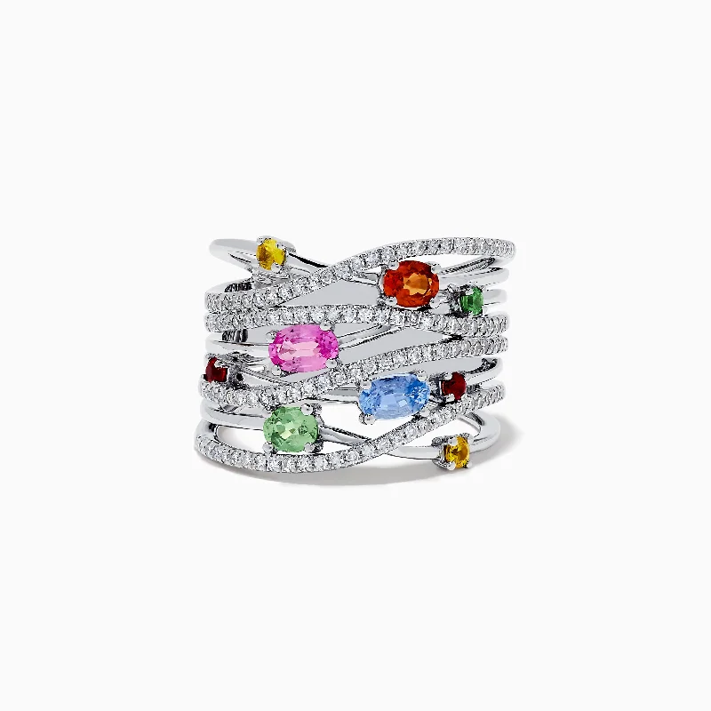 Jewelry Sale Alert – Shop Timeless Elegance Today Watercolors 14K White Gold Multi Sapphire and Diamond Crossover Ring