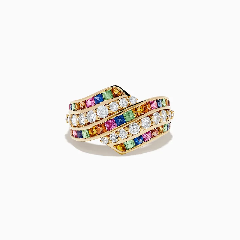 Glamorous Jewelry, Glamorous Deals – Shop Now Watercolors 14K Yellow Gold Multi Sapphire and Diamond Crossover Ring