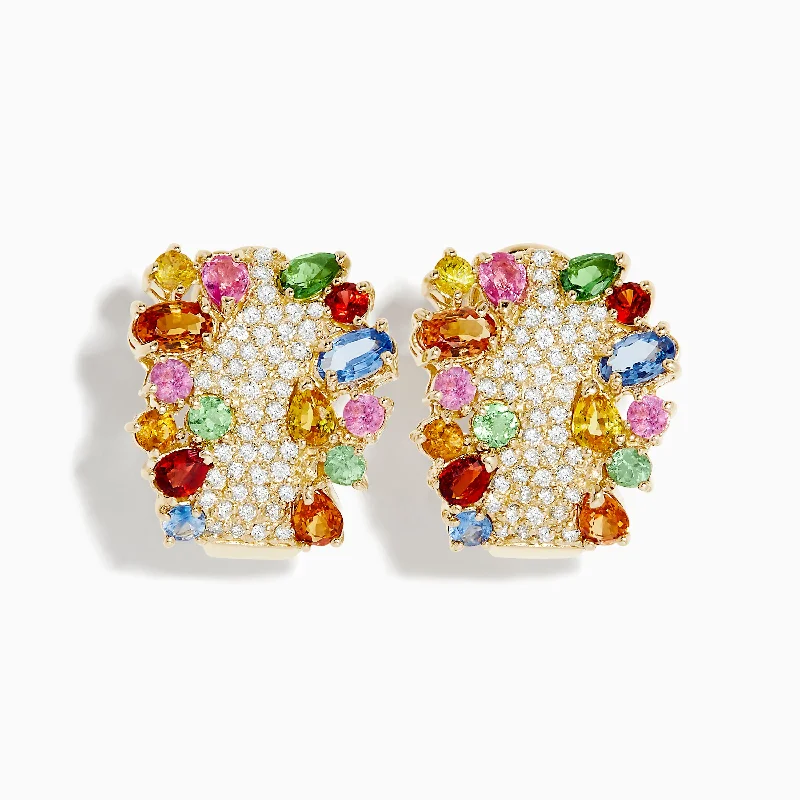 The Perfect Jewelry Piece At The Perfect Discount Watercolors 14K Yellow Gold Multi Sapphire and Diamond Earrings