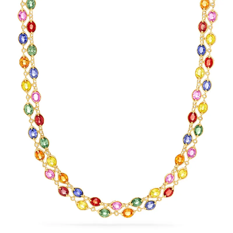 Luxury Jewelry Without The Luxury Price Tag Watercolors 14K Yellow Gold Multi Sapphire and Diamond Necklace