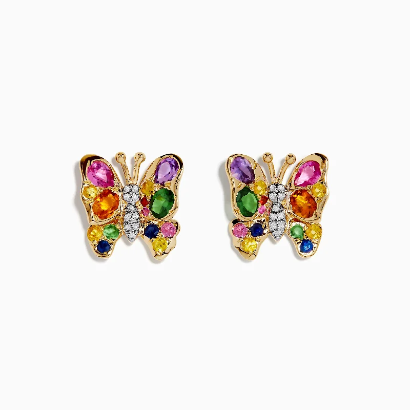 Huge Savings On Premium Jewelry Styles Watercolors 14K Yellow Gold Multi Sapphire Butterfly Earrings