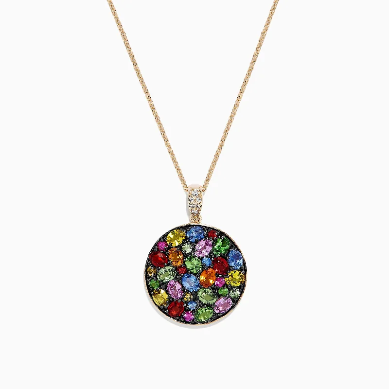 Must-Have Jewelry At Unbelievable Discounts Watercolors 14K Yellow Gold Multi Sapphire Circle Pendant, 5.09 TCW