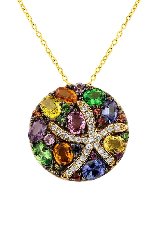 Shop Fine Jewelry With Amazing Deals Watercolors 14K Yellow Gold Multi Sapphire & Diamond Starfish Pendant