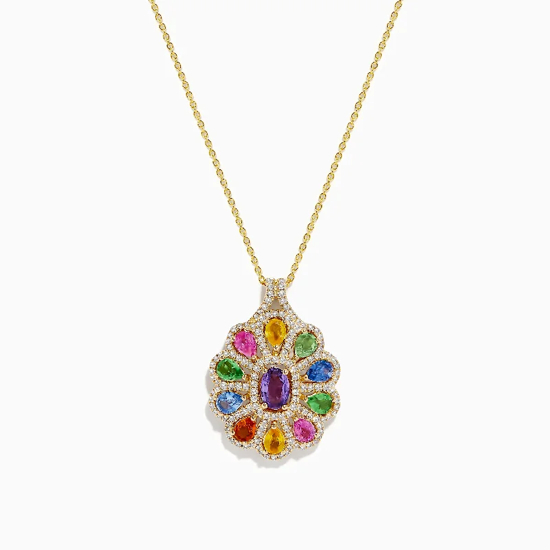 Exclusive Gemstone Jewelry Markdowns – Shop Now Watercolors 14K Yellow Gold Multi Sapphire Pendant