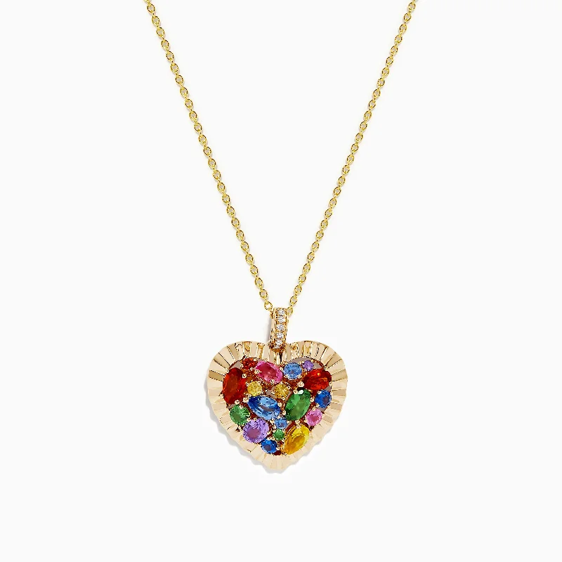 Shop High-Quality Jewelry At Jaw-Dropping Discounts Watercolors 14K YGold Multi Sapphire and Diamond Heart Pendant