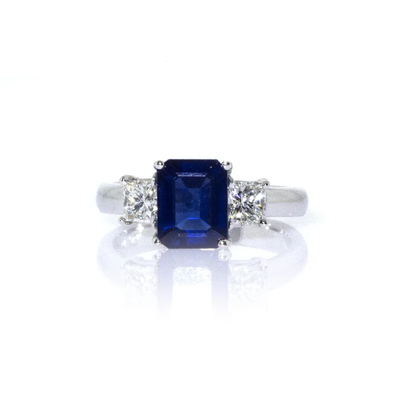 Elegant Designs, Unbeatable Discounts – Shop Jewelry Now Emerald Cut Sapphire & Diamond Platinum Estate Ring