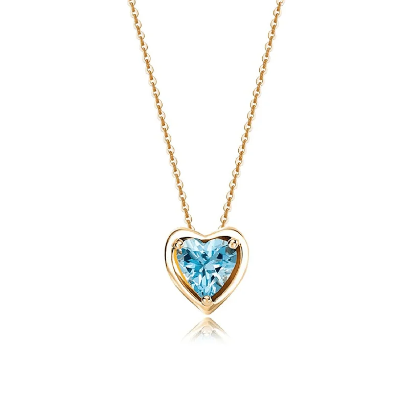 Affordable Elegance – Premium Jewelry At Special Prices FANCIME Blue Topaz Heart Birthstone 14K Solid Yellow Gold Necklace