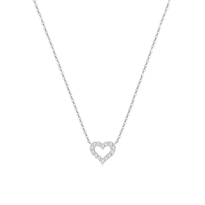 Dainty Floral Jewelry For Feminine Elegance "Crystal Clear" Love Open Heart 18k White Gold Necklace