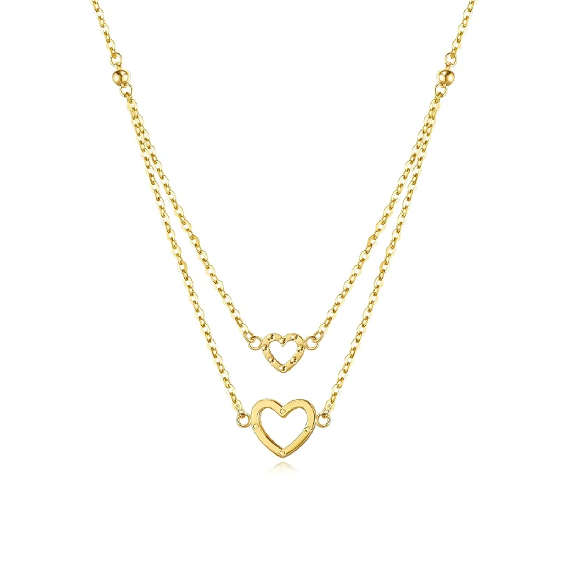 Luxury Jewelry Sale – Sparkle For Less FANCIME "Double Love" Two Layers Heart 14K Solid Yellow Gold Necklace