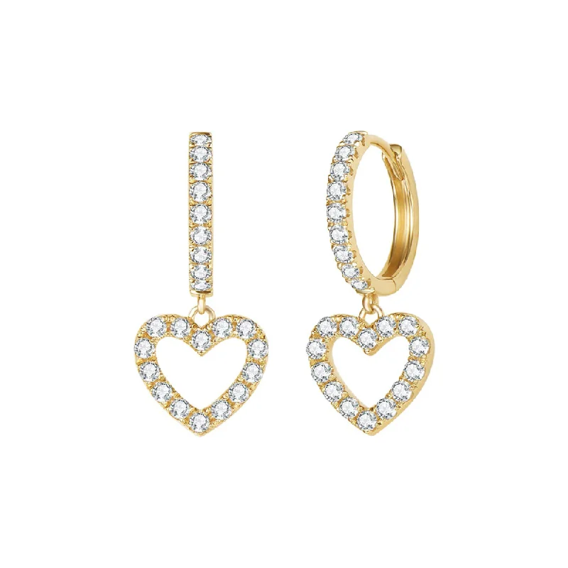 Buy More, Save More On Stunning Jewelry Designs "Estella" Diamond Heart Dangling 14K Gold Hoops